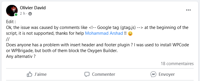 Insert code in Head section Oxygen builder Insert code in Head section Oxygen builder